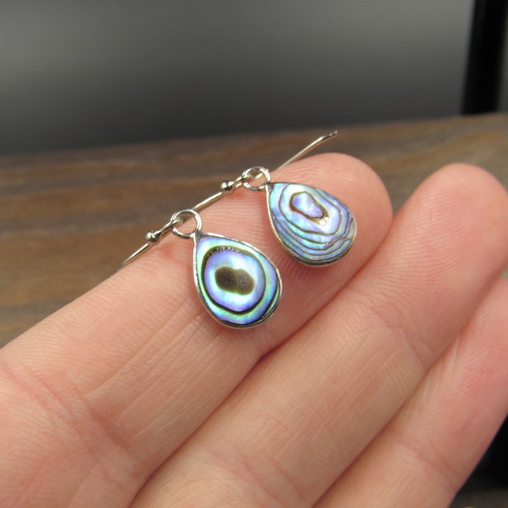 Sterling Silver Abalone Shell Small Teardrop Earr… - image 2